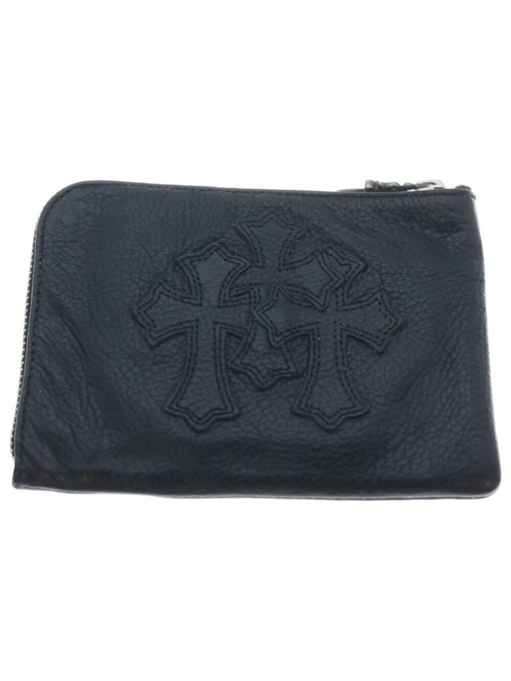 Chrome Hearts Zip Cem Cemetery Cross Patch Zip Leather Wallet Black